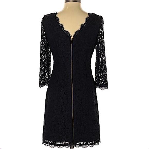 NWOT Adrianna Papell Lace Dress Long Sleeve Deep Navy Blue Size 4P. - Picture 2 of 3